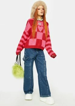 The Ragged Priest Heartwarmer Checkered Sweater Tops