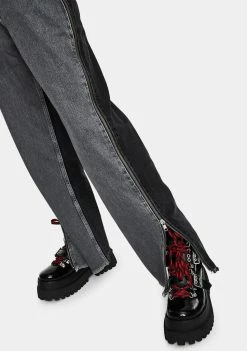 The Ragged Priest Charcoal Deuce Side Zip Dad Jeans Bottoms