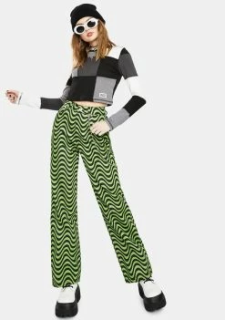 The Ragged Priest Bottoms Lime Wave Print Dad Jeans