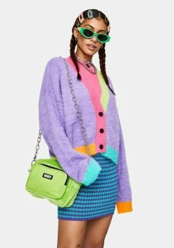 The Ragged Priest Nerd Fuzzy Colorblock Cardigan Tops