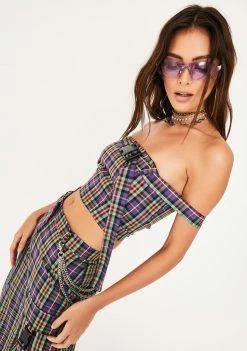 The Ragged Priest Tops Clash Plaid Crop Top