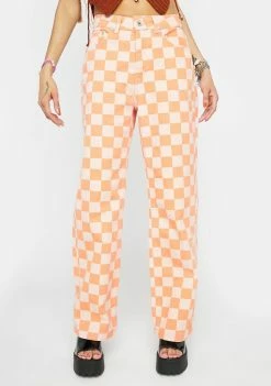 The Ragged Priest Bottoms Orange Rook Checkered Jeans