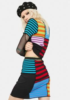 The Ragged Priest Performer Patchwork Stripe Mini Skirt Bottoms