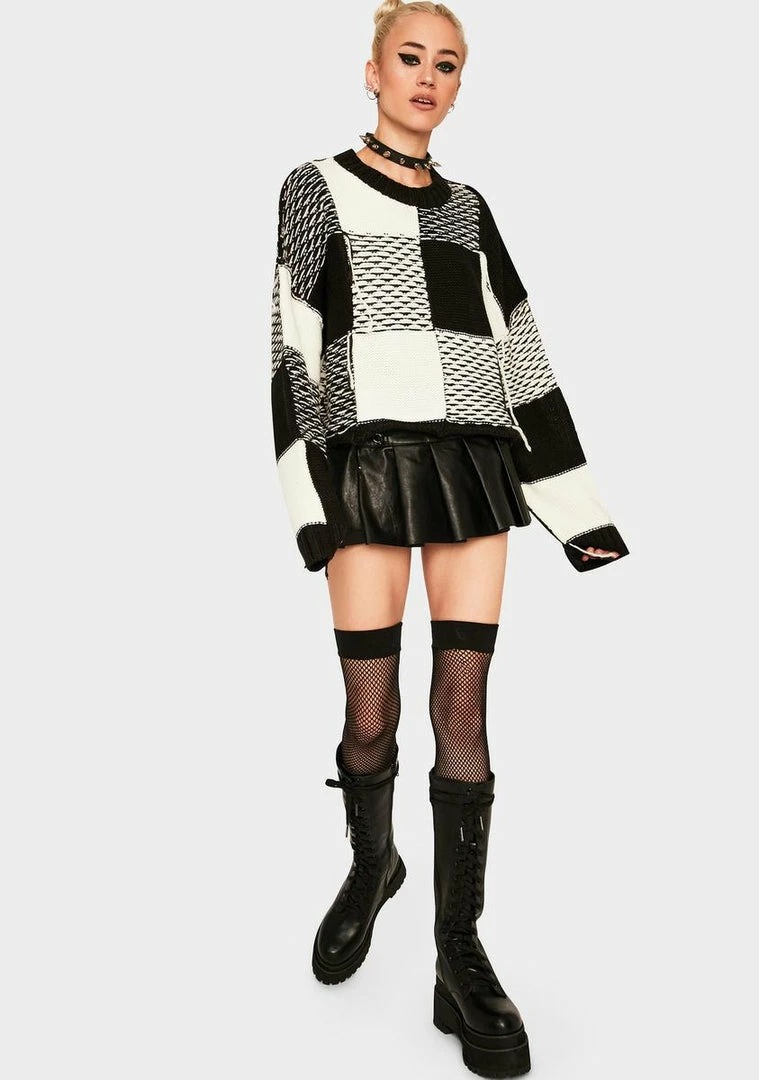 Wholesale ๐ The Ragged Priest Black And White Cropped Knit Sweater ๐คฉ 5 The Ragged Priest Black And White Cropped Knit Sweater