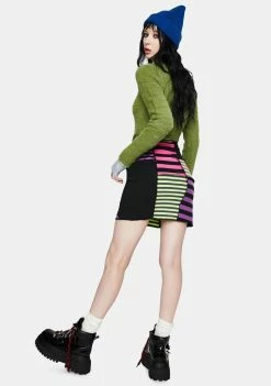 The Ragged Priest Bottoms Damage Striped Patchwork Skirt