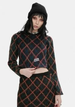 The Ragged Priest Goose Argyle Crop Sweater Tops