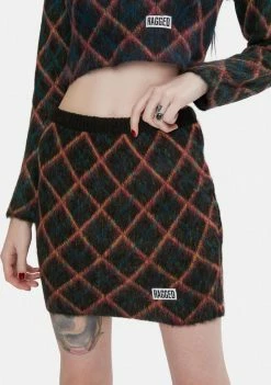 The Ragged Priest Bumps Argyle Knit Mini Skirt