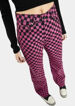 The Ragged Priest Pink Checkered Roach Jeans Bottoms