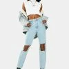 The Ragged Priest Burner Cut-Out Mom Jeans Bottoms