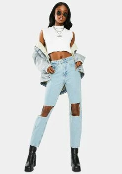 The Ragged Priest Burner Cut-Out Mom Jeans Bottoms