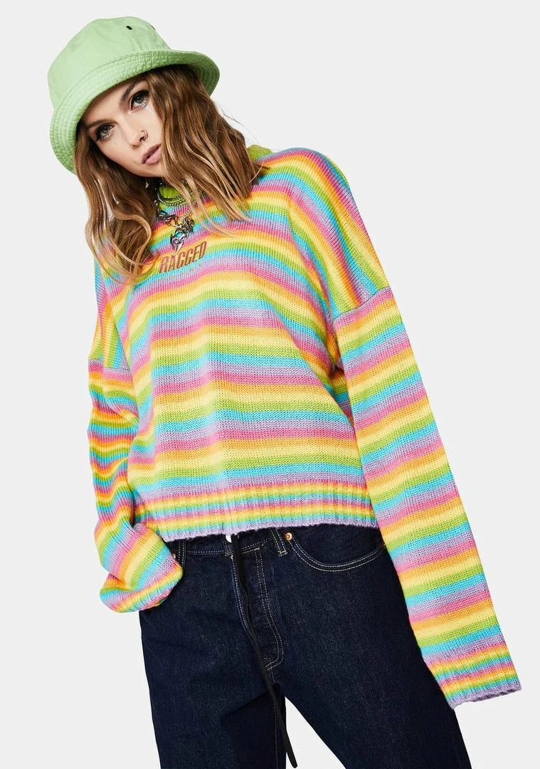 Best deal 👍 The Ragged Priest Glow Up Rainbow Knit Sweater Tops ⭐ 3 The Ragged Priest Glow Up Rainbow Knit Sweater Tops