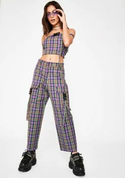 The Ragged Priest Tops Clash Plaid Crop Top