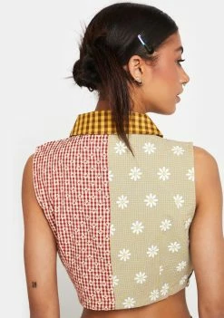 The Ragged Priest Jessie Patchwork Cropped Shirt Tops