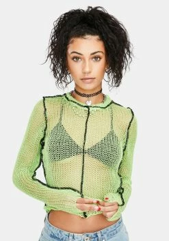 The Ragged Priest Charge Sheer Knit Crop Top Tops