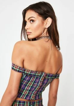 The Ragged Priest Tops Clash Plaid Crop Top