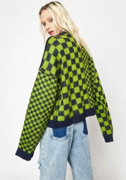 The Ragged Priest Tops Yeet Checkered Knit Sweater