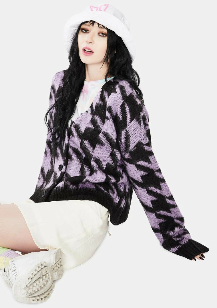 Best Pirce π₯ The Ragged Priest Tops Inception Houndstooth Knit Cardigan π 4 The Ragged Priest Tops Inception Houndstooth Knit Cardigan