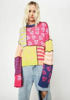 The Ragged Priest Tops Desire Patchwork Knit Sweater