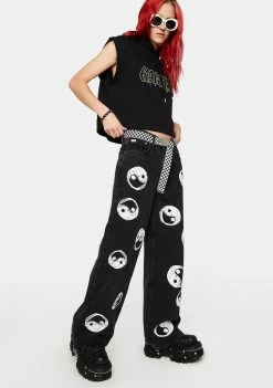 The Ragged Priest Boyfriend Jeans Charcoal Yin Yang Printed Release Jeans