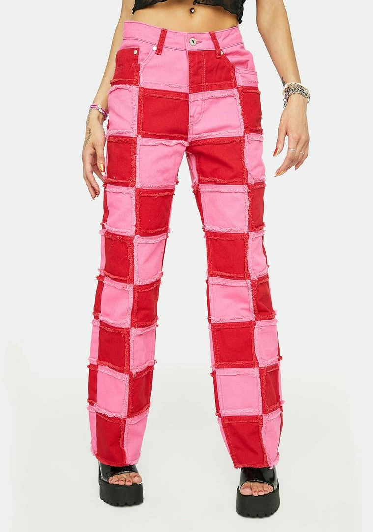 Best deal ✨ The Ragged Priest Bottoms Pink Muse Checkered 👖 Jeans 👍 3 The Ragged Priest Bottoms Pink Muse Checkered Jeans