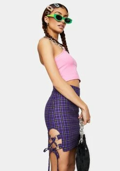 The Ragged Priest Depict Plaid Lace-Up Mini Skirt