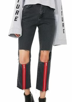 The Ragged Priest Red Stripe Scratch Jeans