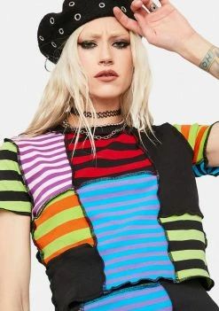 The Ragged Priest Breaker Patchwork Stripe Crop Top