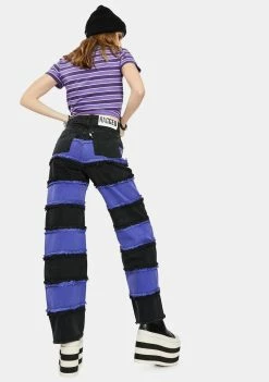 The Ragged Priest Purple Infringement Stripe Panel Jeans