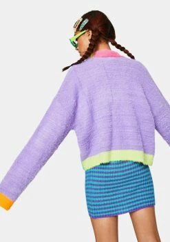 The Ragged Priest Nerd Fuzzy Colorblock Cardigan Tops