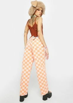 The Ragged Priest Bottoms Orange Rook Checkered Jeans