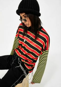 The Ragged Priest Tops Mixed Stripe Skater Tee