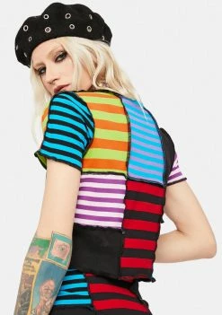 The Ragged Priest Breaker Patchwork Stripe Crop Top