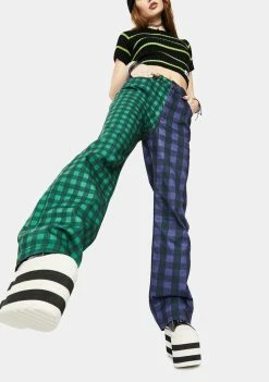 The Ragged Priest Green Hot Rod Mix Check Jeans Bottoms