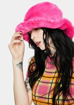 The Ragged Priest Pink Candid Faux Fur Bucket Hat Hats