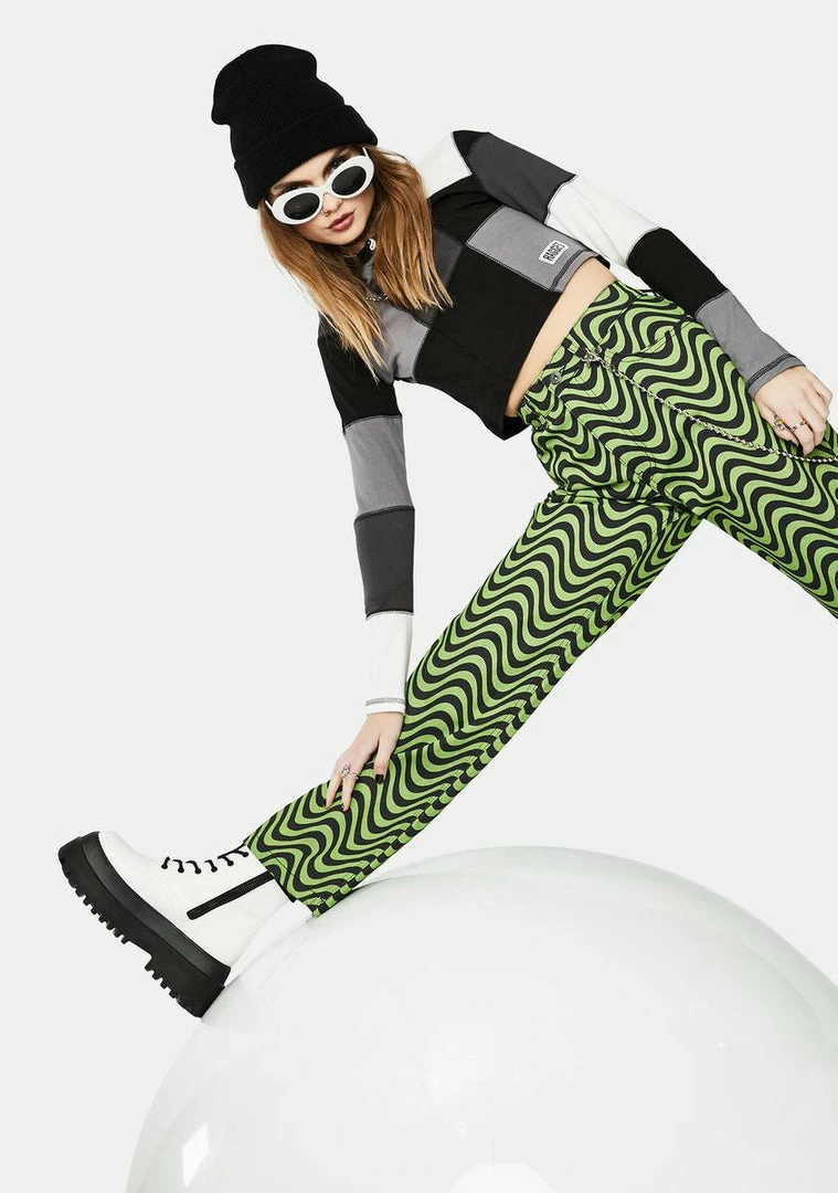 Wholesale β¨ The Ragged Priest Bottoms Lime Wave Print Dad π Jeans π 5 The Ragged Priest Bottoms Lime Wave Print Dad Jeans