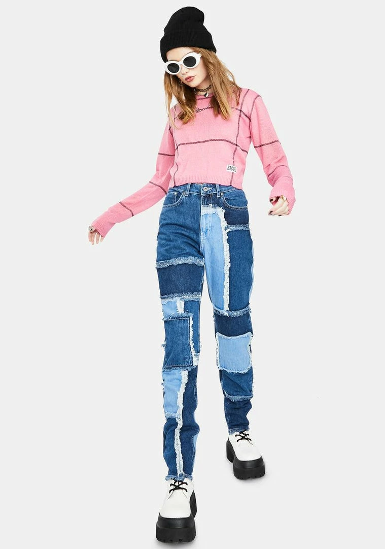 Deals ⌛ The Ragged Priest Pink Overlock Panel Sweater Top 🎁 5 The Ragged Priest Pink Overlock Panel Sweater Top