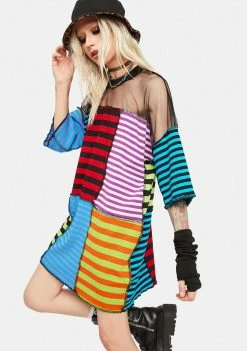 The Ragged Priest Nerve Patchwork Stripe Tee Dress Dresses