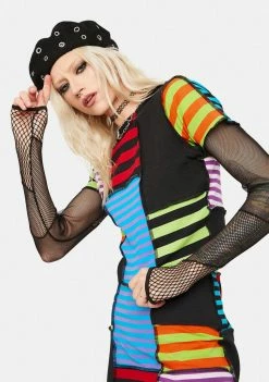 The Ragged Priest Breaker Patchwork Stripe Crop Top