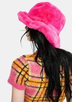 The Ragged Priest Pink Candid Faux Fur Bucket Hat Hats