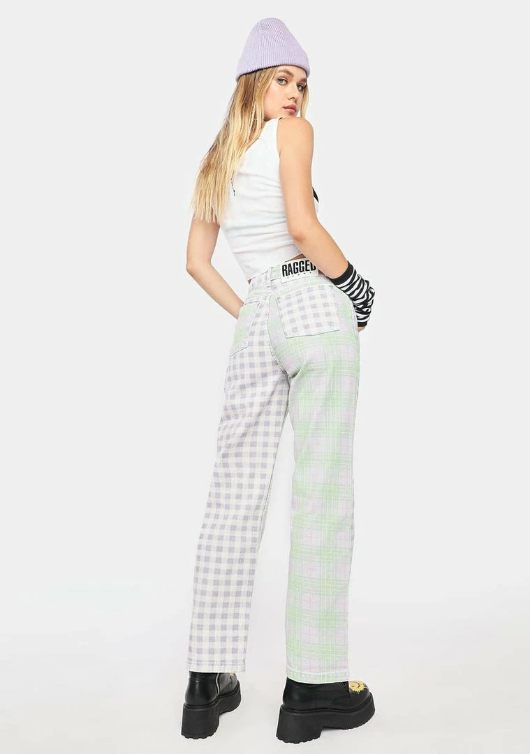 Best Pirce π₯ The Ragged Priest Bottoms Vibe Mixed Check π Jeans π 6 The Ragged Priest Bottoms Vibe Mixed Check Jeans