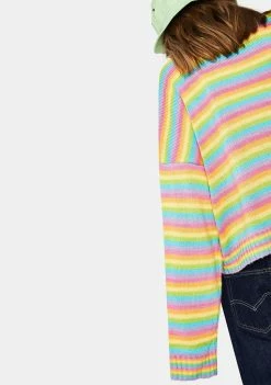 Best deal 👍 The Ragged Priest Glow Up Rainbow Knit Sweater Tops ⭐ 10 The Ragged Priest Glow Up Rainbow Knit Sweater Tops