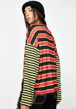 The Ragged Priest Tops Mixed Stripe Skater Tee