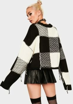 Wholesale ๐ The Ragged Priest Black And White Cropped Knit Sweater ๐คฉ 9 The Ragged Priest Black And White Cropped Knit Sweater