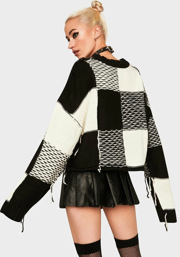 Wholesale ๐ The Ragged Priest Black And White Cropped Knit Sweater ๐คฉ 6 The Ragged Priest Black And White Cropped Knit Sweater