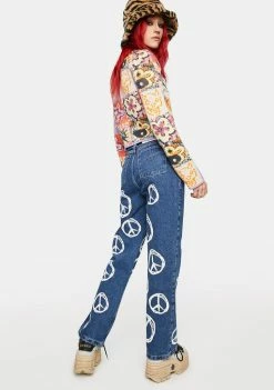 The Ragged Priest Peace Printed Hope Release Jeans Boyfriend Jeans
