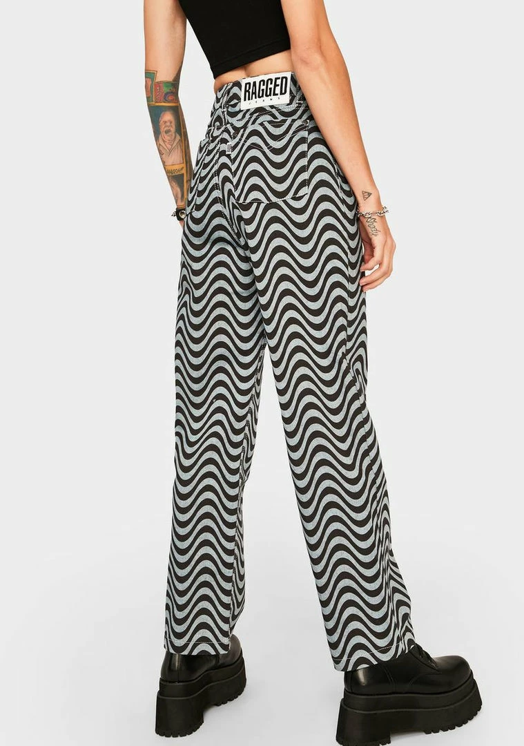 Wholesale π The Ragged Priest Bottoms Wave Print Dad π Jeans π 6 The Ragged Priest Bottoms Wave Print Dad Jeans