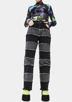 The Ragged Priest Charcoal Infringement Stripe Panel Jeans