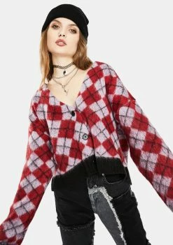 The Ragged Priest Meddler Fuzzy Argyle Cardigan